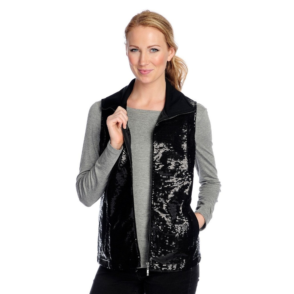 NWOT NV Nick Verreos Knit & Woven Sequins Vest